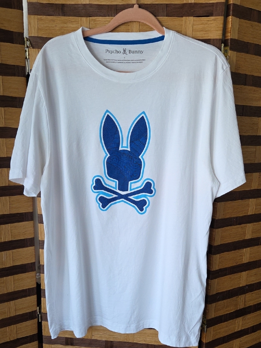 Psycho Bunny White Tee With Blue Bunny Crossbones